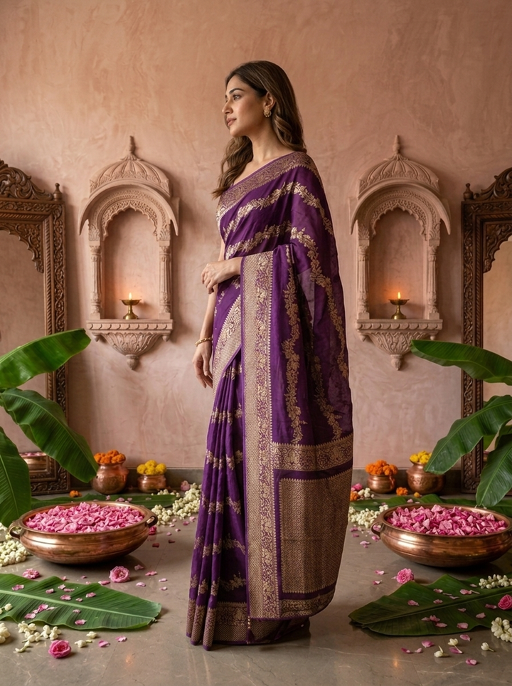 Purple Banaras Weaved Saree
