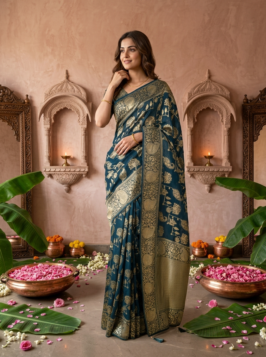 Peacock Banaras Paisley Design Weaved Saree