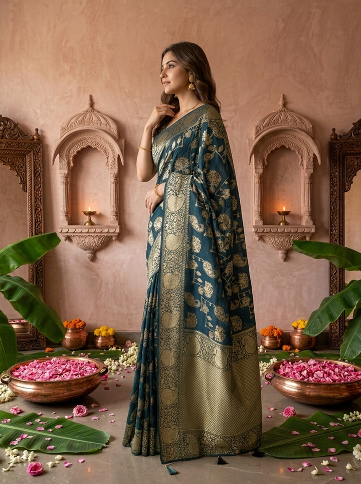 Peacock Banaras Paisley Design Weaved Saree