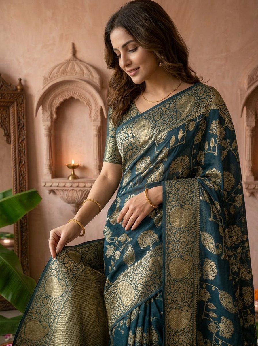 Peacock Banaras Paisley Design Weaved Saree