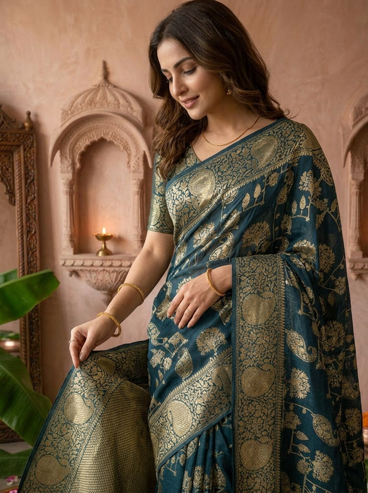 Peacock Banaras Paisley Design Weaved Saree