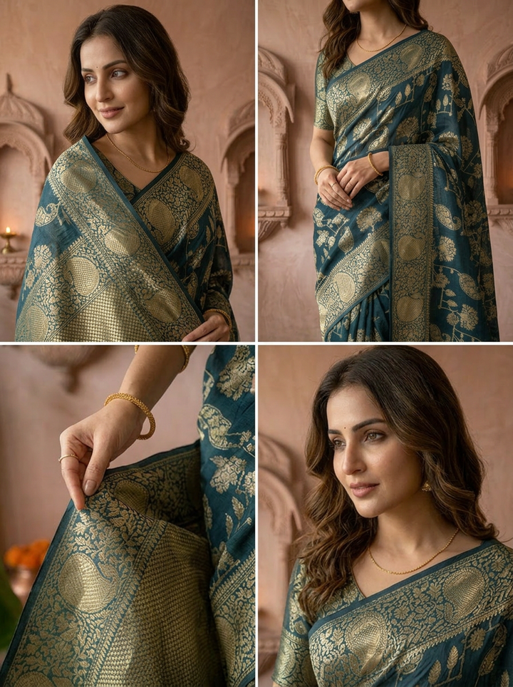 Peacock Banaras Paisley Design Weaved Saree