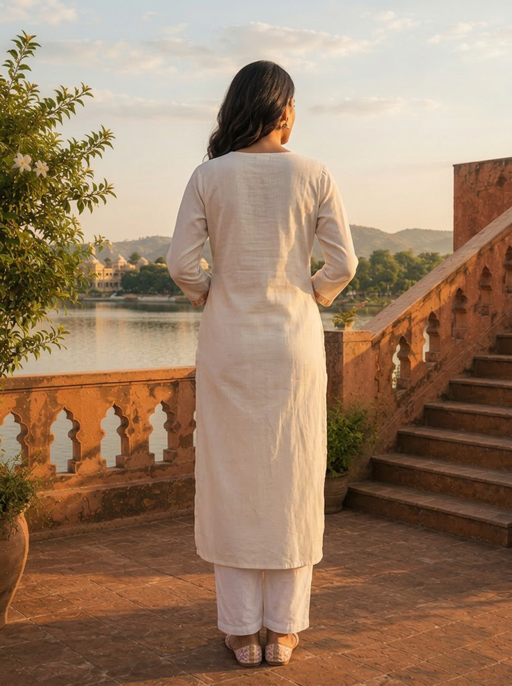Baby Pink Rayon Geometric Embroidered Kurta