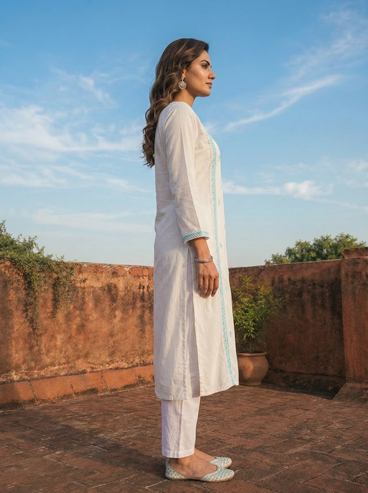 Sky Blue Rayon Floral Thread Embroidered Kurta