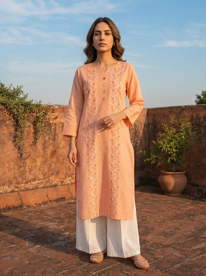 Orange Rayon Multicolor Floral Printed Kurta