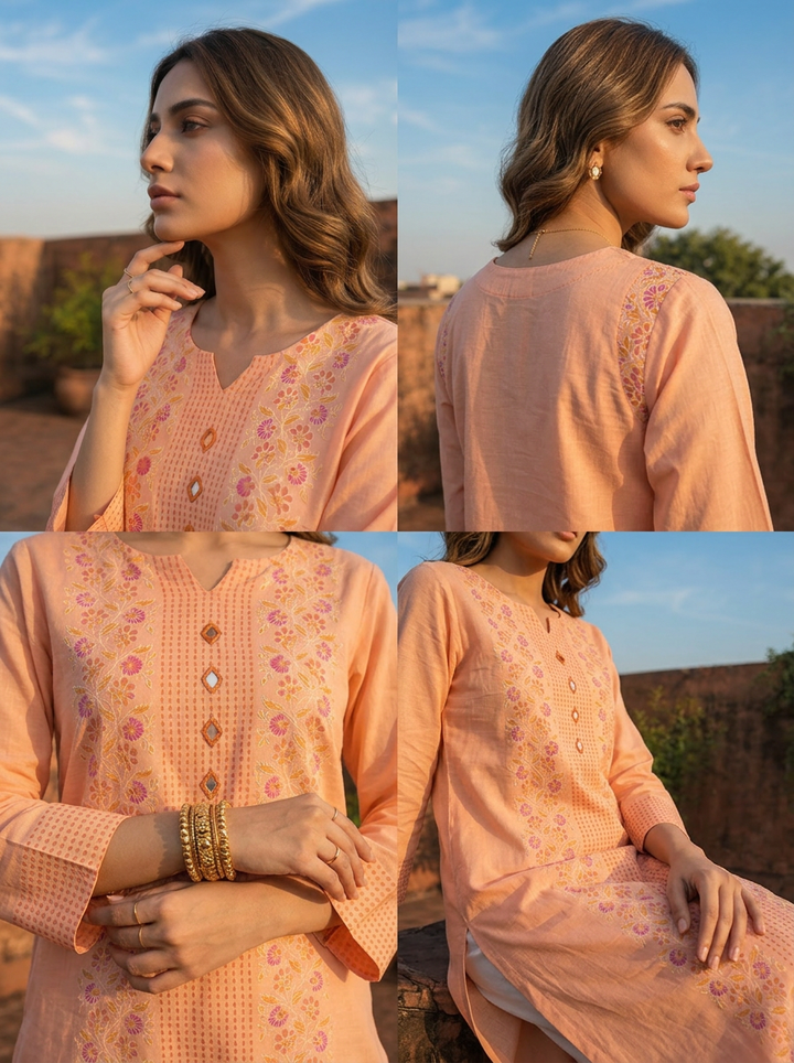 Orange Rayon Multicolor Floral Printed Kurta