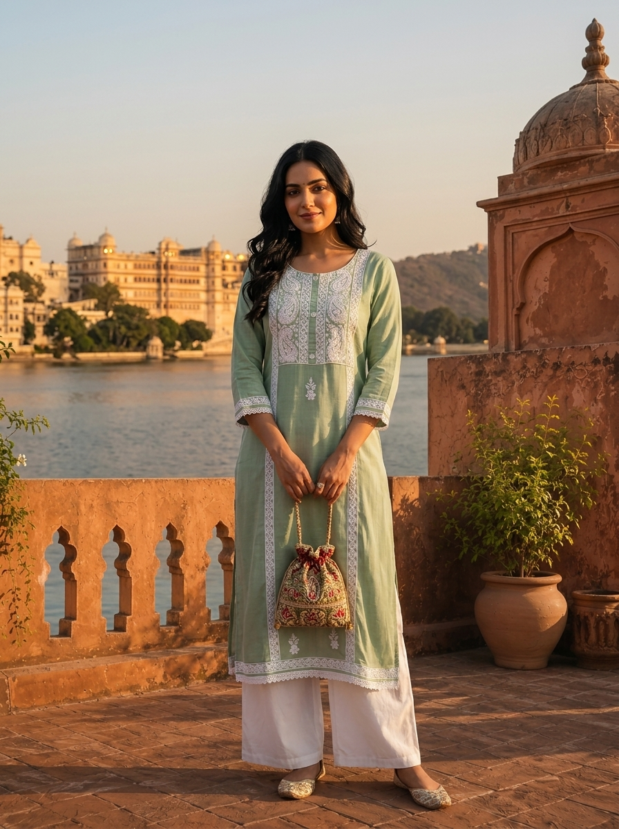 Pista Rayon Paisley And Floral Motifs Embroidered Kurta