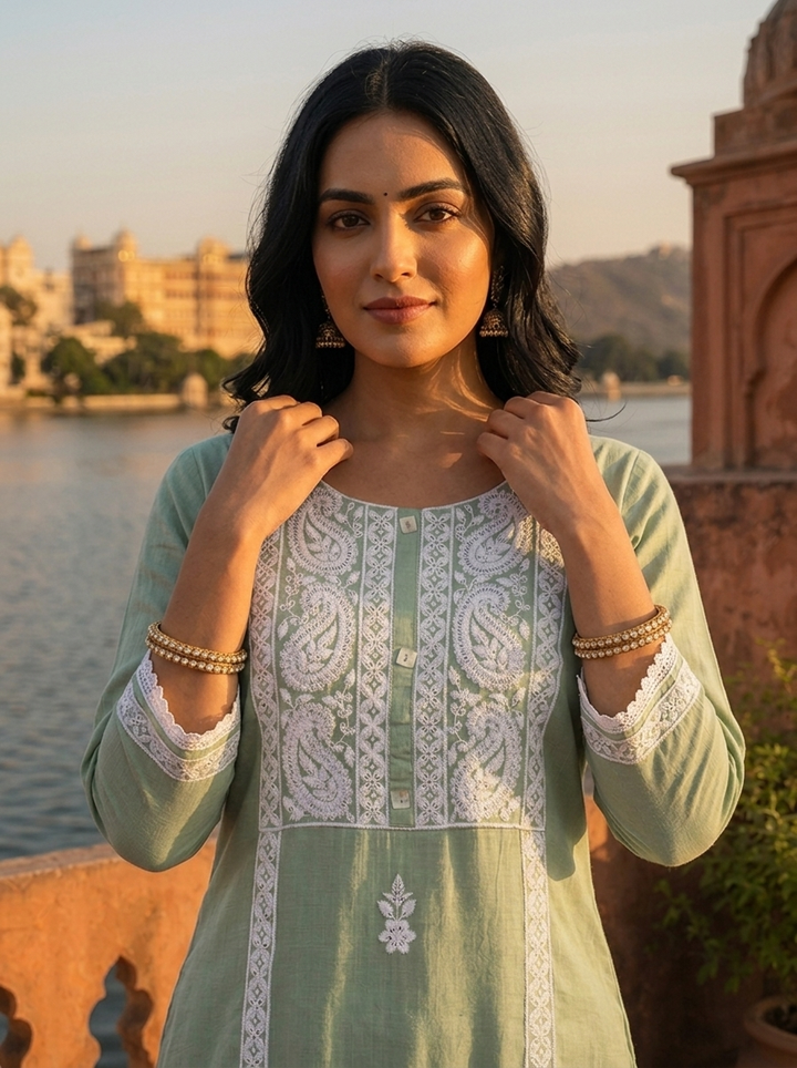Pista Rayon Paisley And Floral Motifs Embroidered Kurta