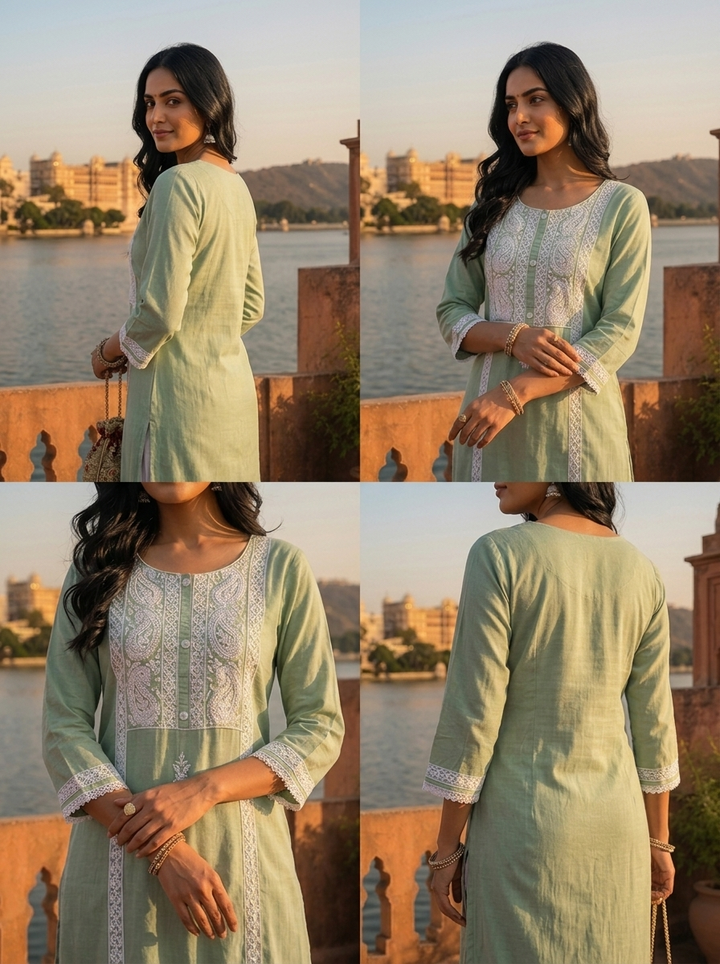 Pista Rayon Paisley And Floral Motifs Embroidered Kurta