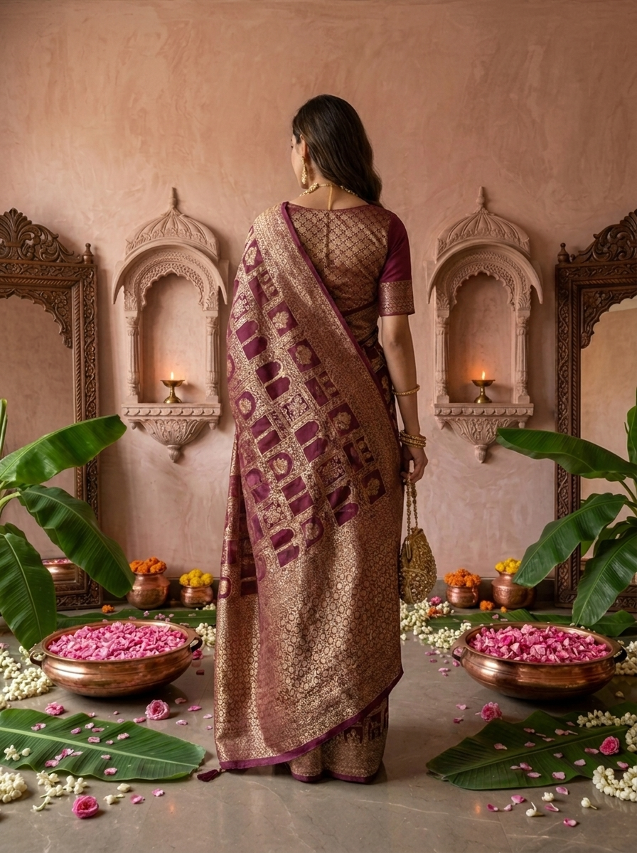 Wine Banaras Weaved Saree