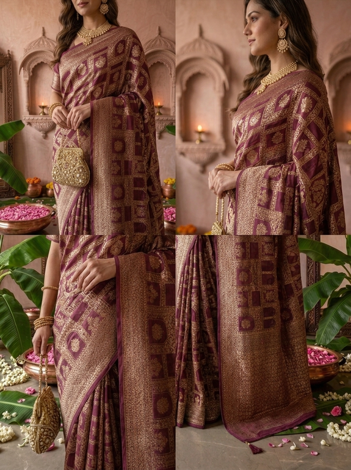 Wine Banaras Weaved Saree