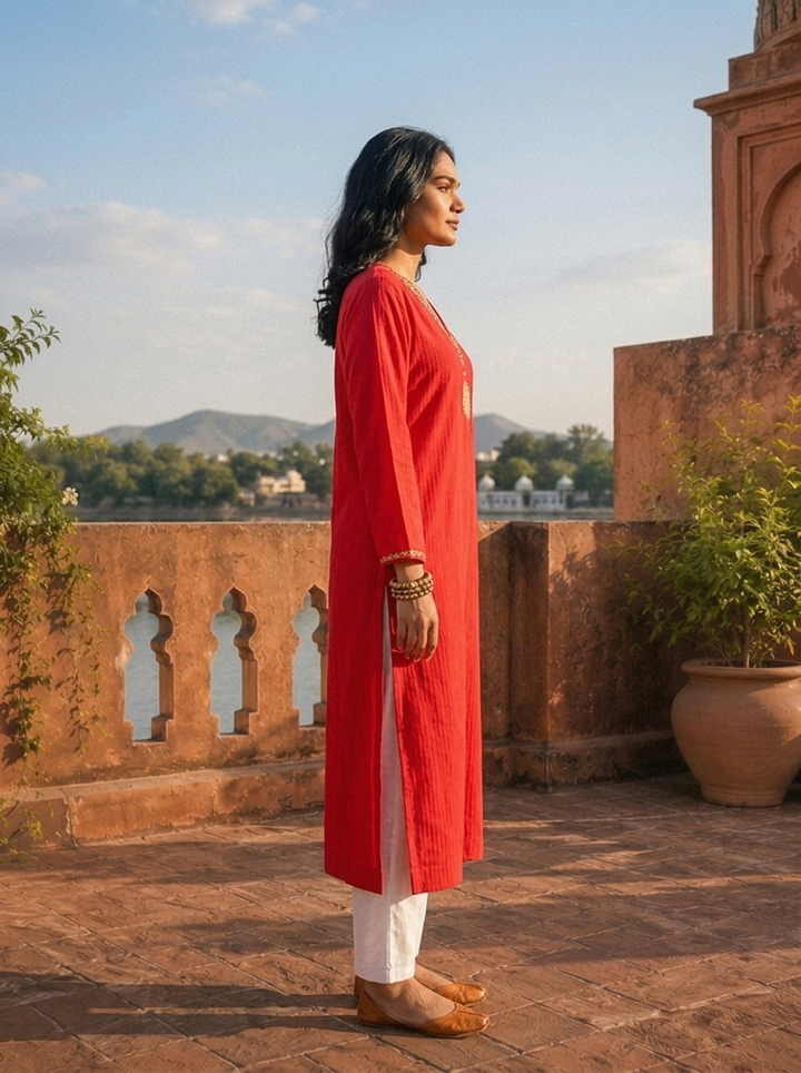 Rani Rayon Gold Zari Mandala Embroidered Kurta