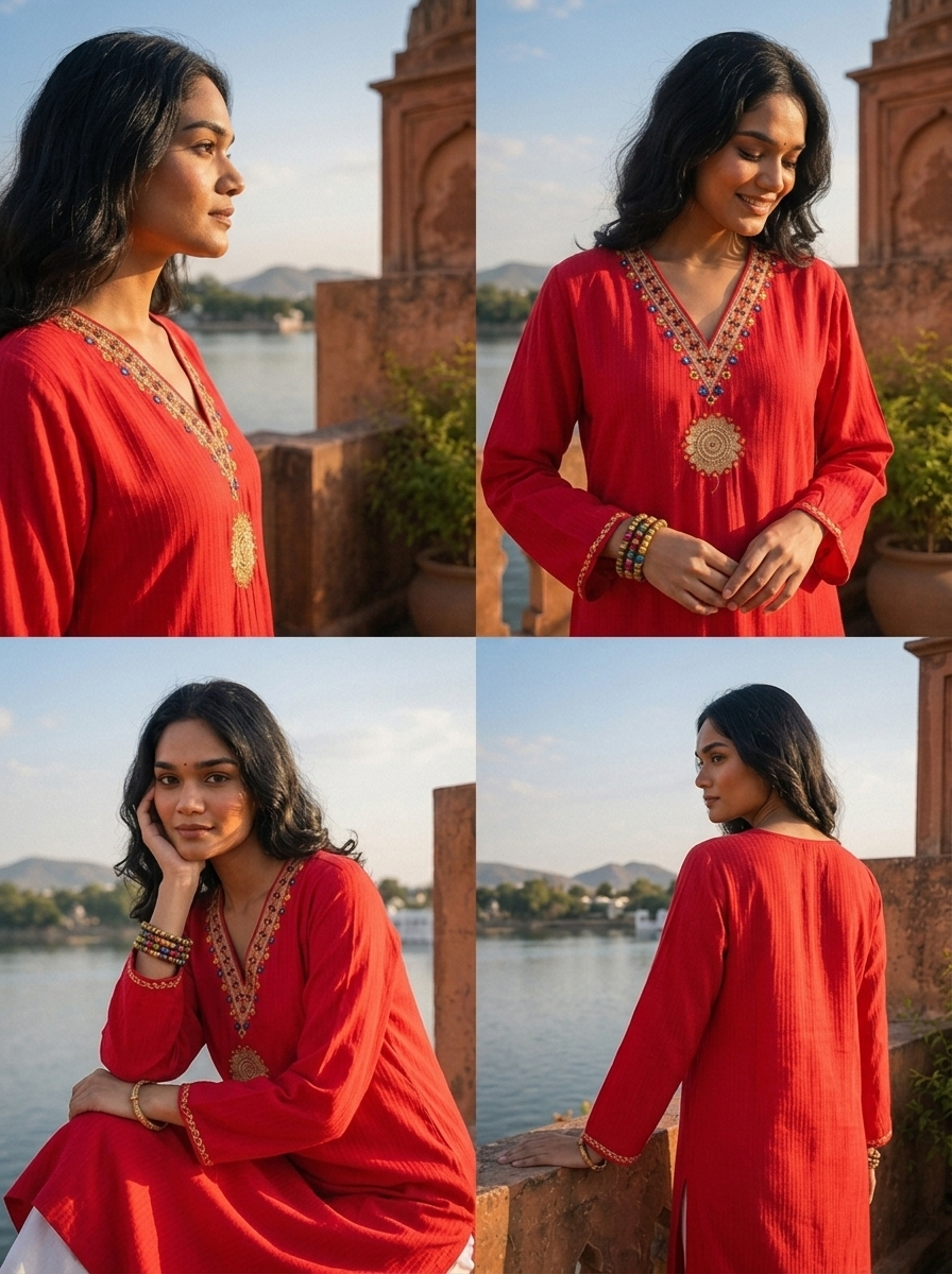 Rani Rayon Gold Zari Mandala Embroidered Kurta