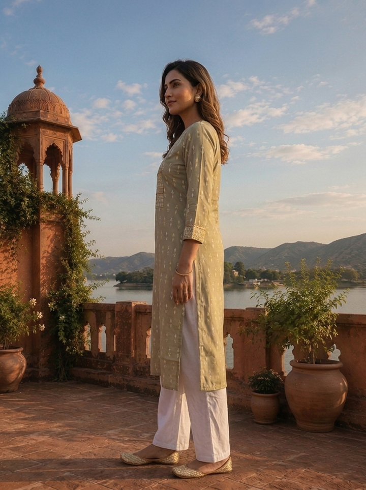 Pista Rayon Subtle Ikat Motifs Printed Kurta