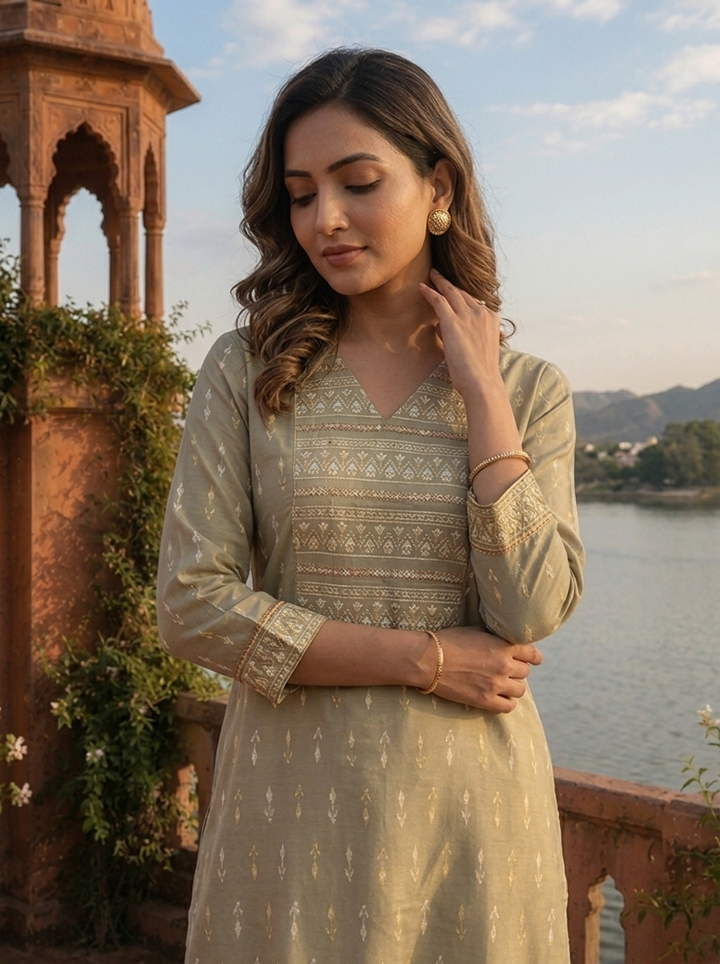 Pista Rayon Subtle Ikat Motifs Printed Kurta