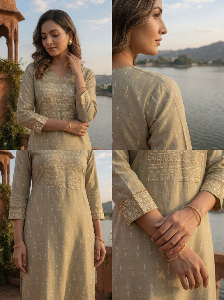 Pista Rayon Subtle Ikat Motifs Printed Kurta