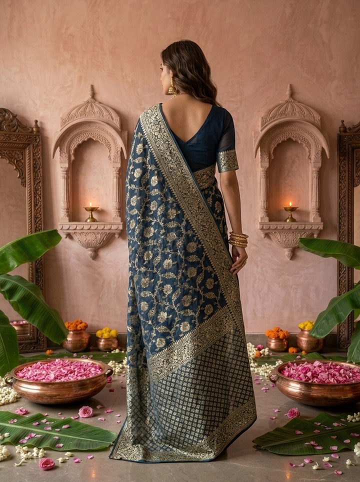 Peacock Banaras Weaved Floral Design Saree