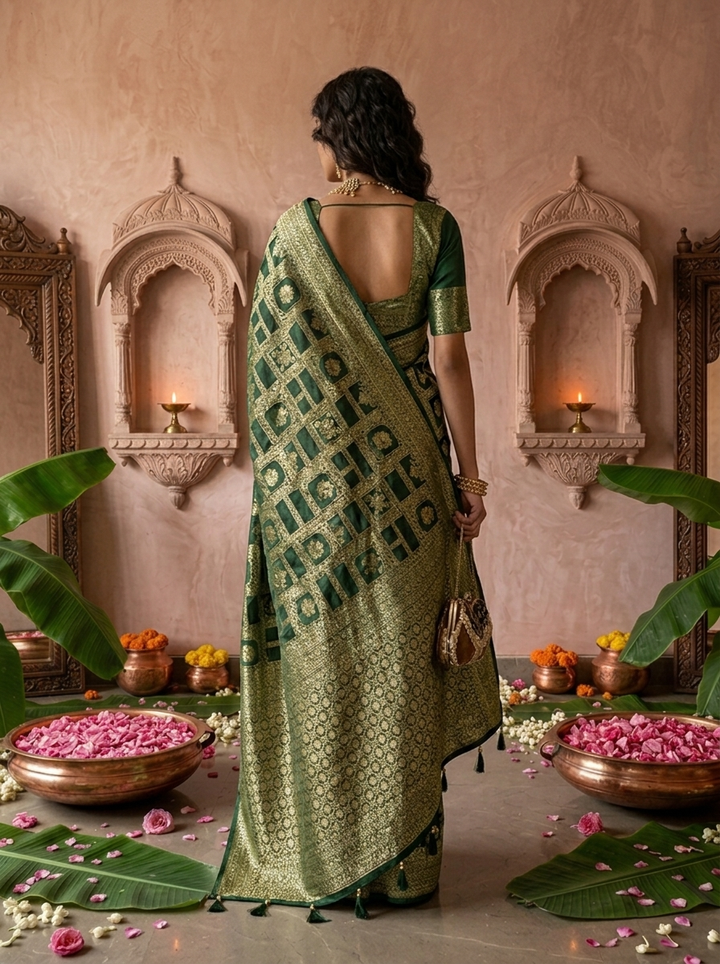 Bottle Green Banaras Weaved Saree