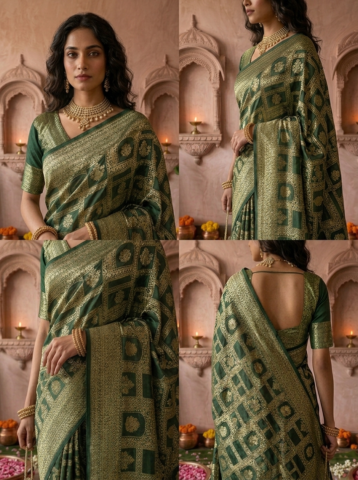 Bottle Green Banaras Weaved Saree