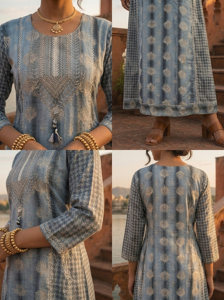 Grey Rayon Geometric Diamond Printed Dress