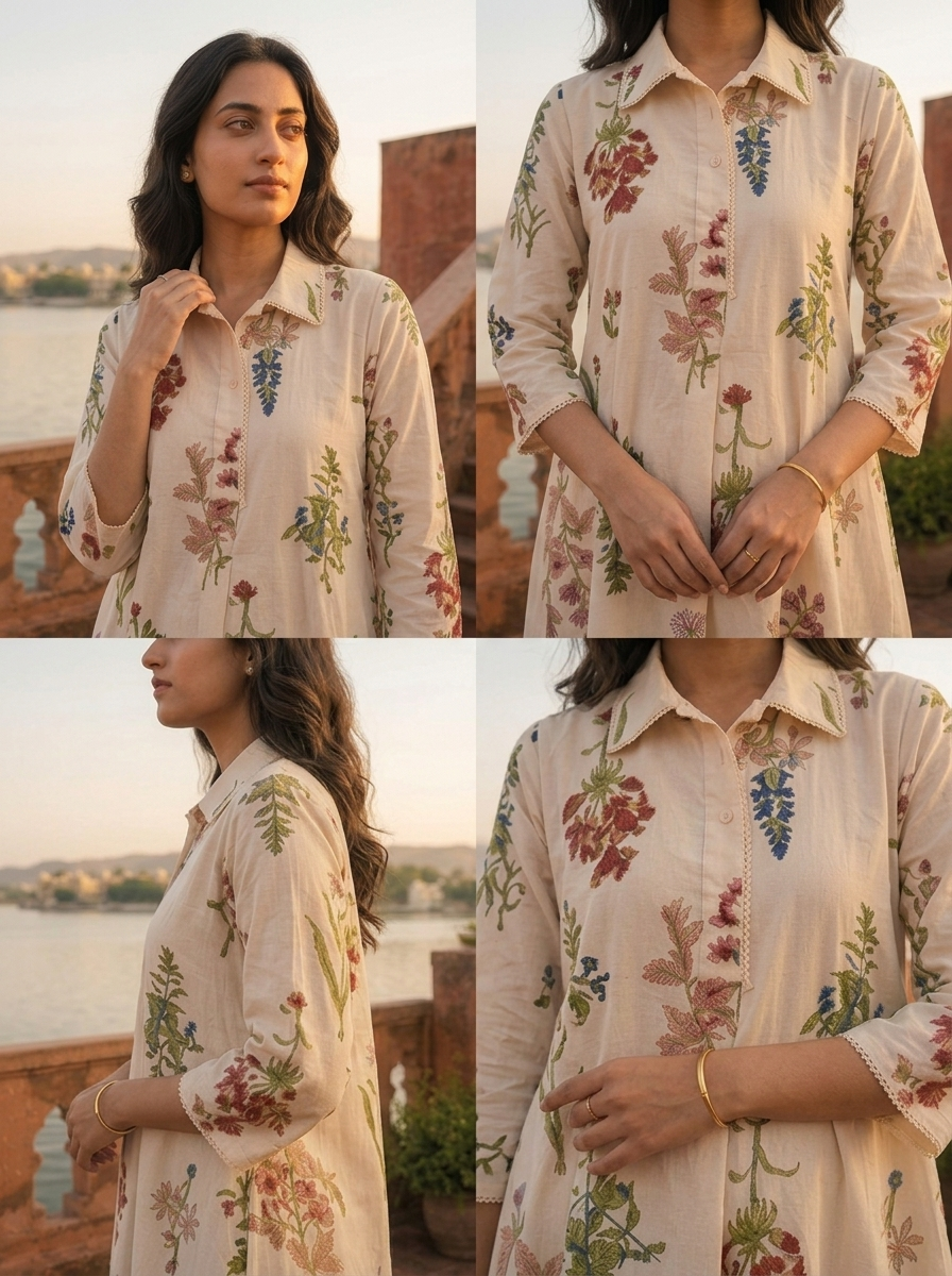 Cream Cotton Scattered Wildflower Motifs Printed Co-ord Set