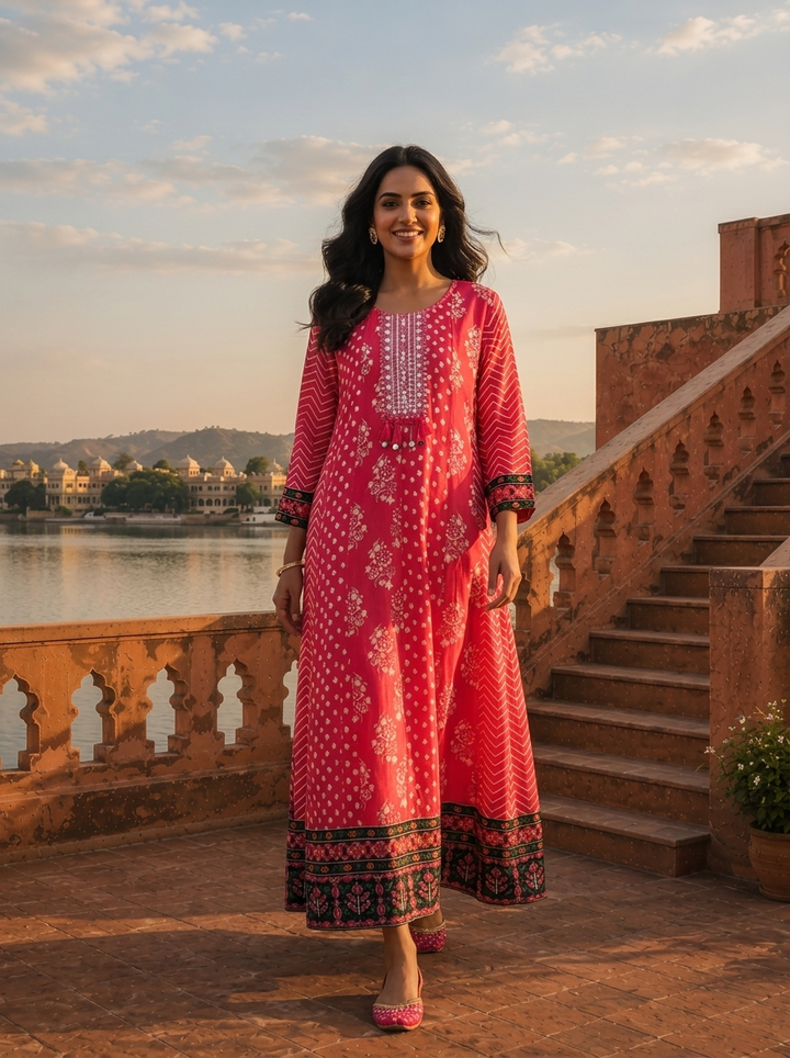 Magenta Silk Panel Aesthetic Printed Dress