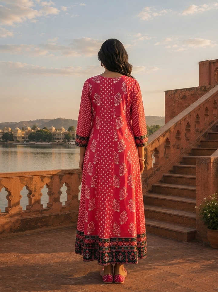 Magenta Silk Panel Aesthetic Printed Dress
