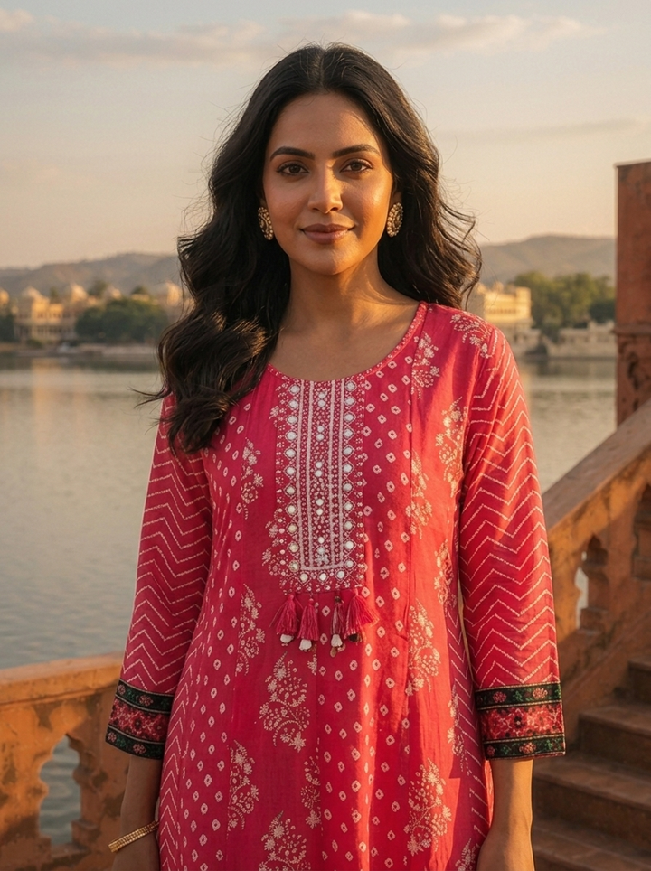 Magenta Silk Panel Aesthetic Printed Dress