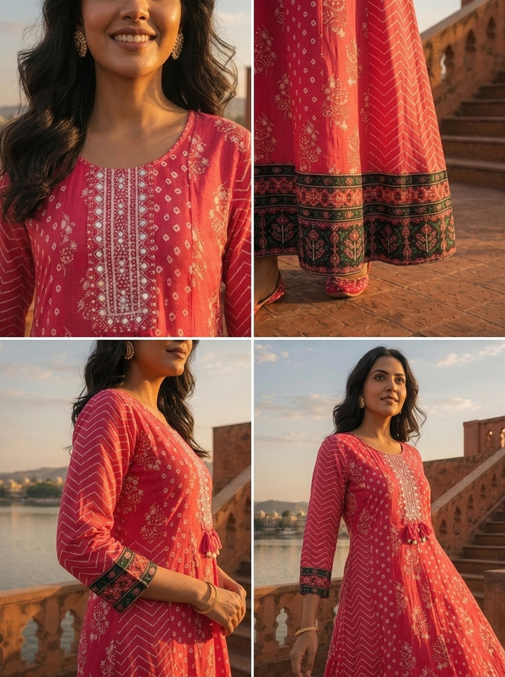 Magenta Silk Panel Aesthetic Printed Dress