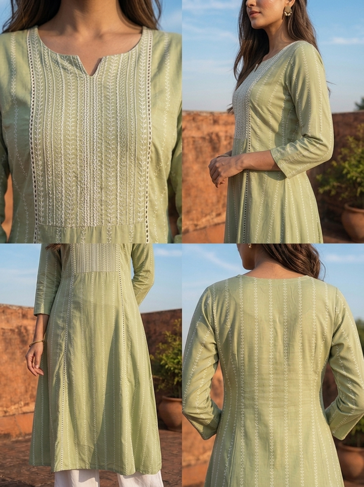 Pista Rayon Vertical Geometric Printed Kurta