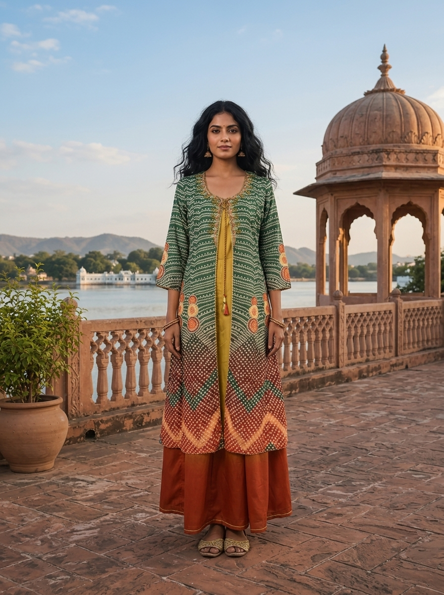 green bandhani dress Muslin Ombre Printed Bedroom Set