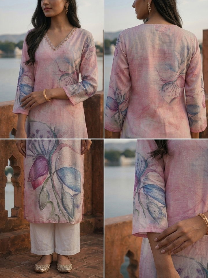 Onion Rayon Orchid Placement Printed Kurta