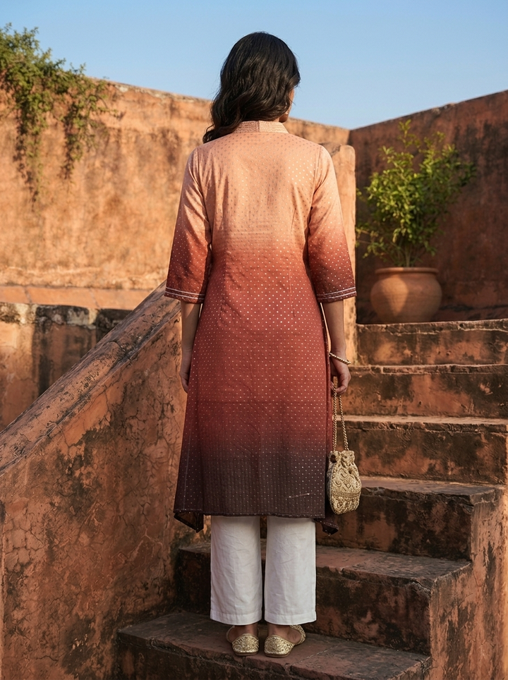 Brown Georgette Ombre Printed Kurta