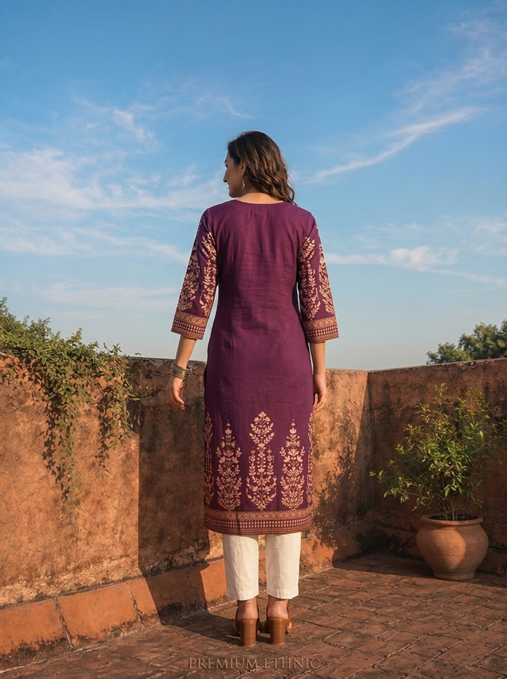 Purple Rayon Floral Motifs Printed Kurta