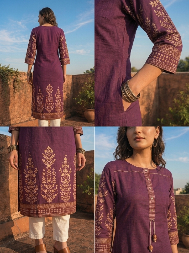 Purple Rayon Floral Motifs Printed Kurta