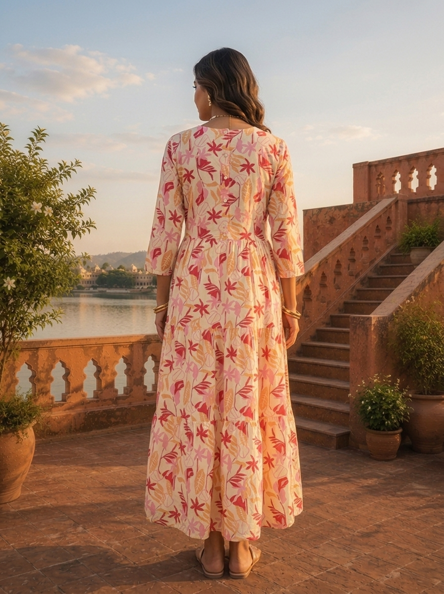Cream Rayon Tropical Printed Kurta