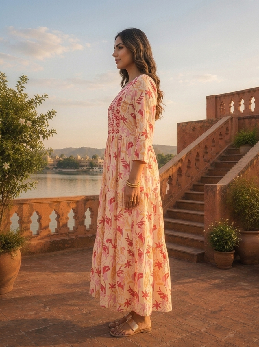 Cream Rayon Tropical Printed Kurta