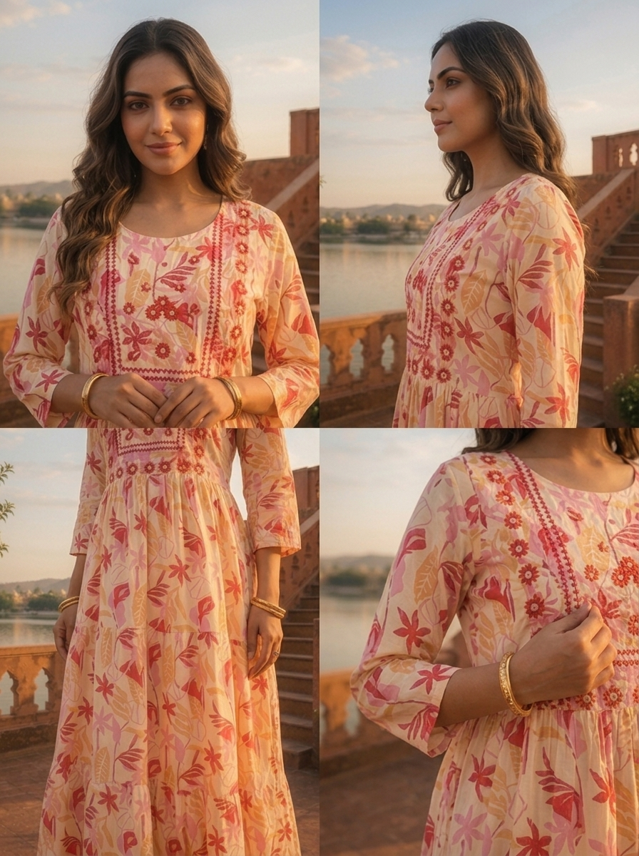Cream Rayon Tropical Printed Kurta