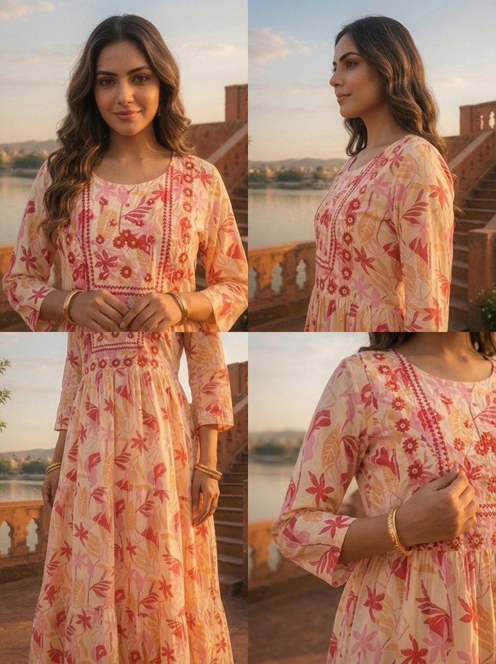 Cream Rayon Tropical Printed Kurta
