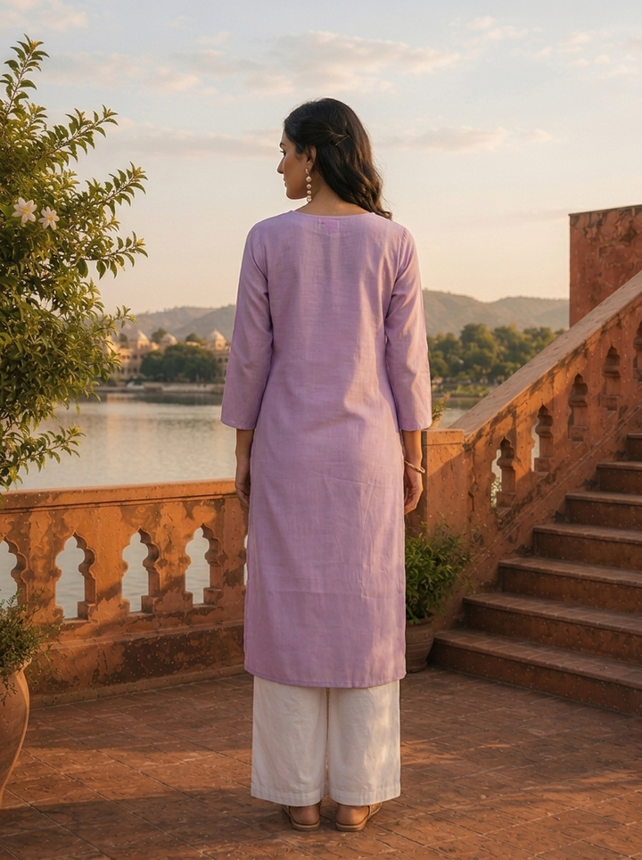 Lavender Rayon Tonal Floral Embroidered Kurta