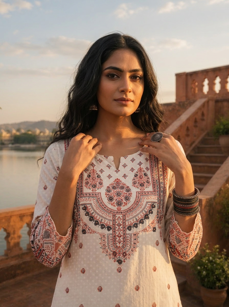 Maroon Muslin Small Buti Motifs Printed Kurta