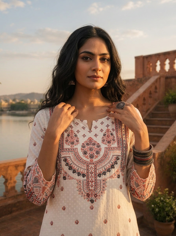 Maroon Muslin Small Buti Motifs Printed Kurta