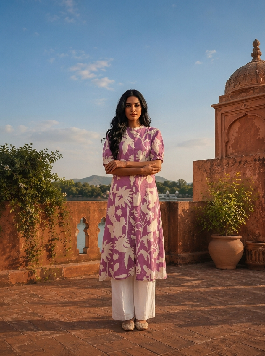 Lavender Cotton Tropical Printed Kurta