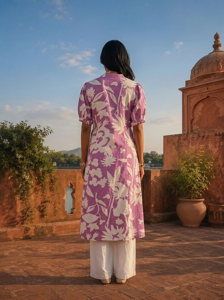 Lavender Cotton Tropical Printed Kurta