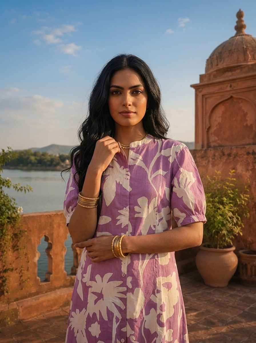 Lavender Cotton Tropical Printed Kurta