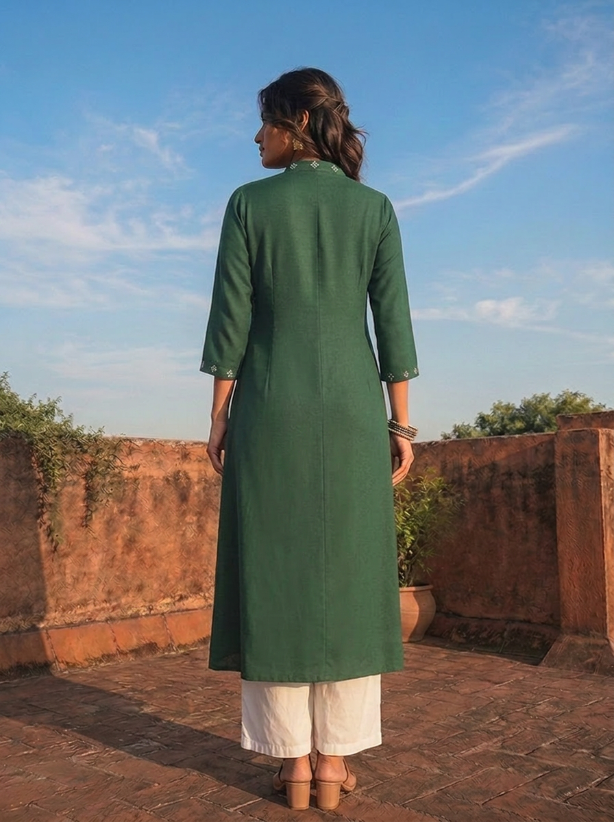 Green Rayon Diamond Butti Printed Dress