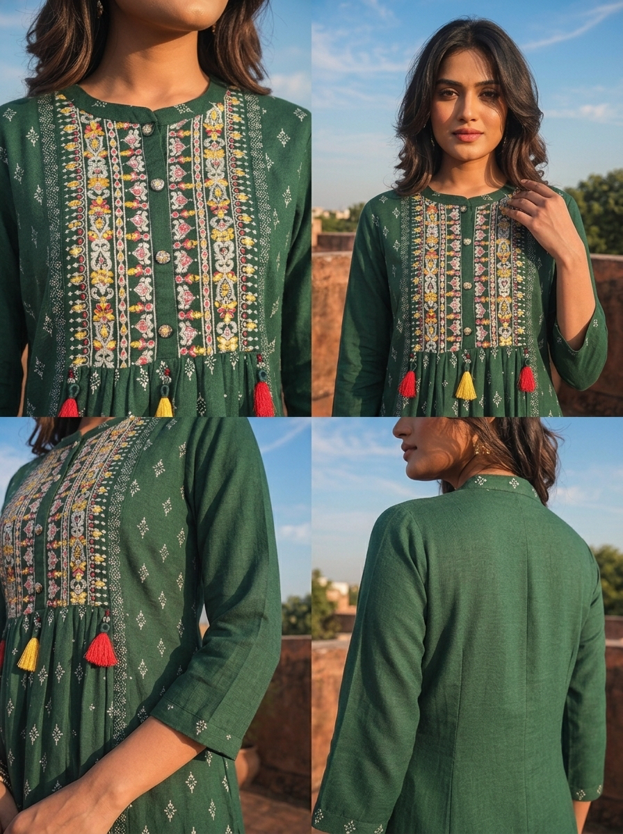 Green Rayon Diamond Butti Printed Dress