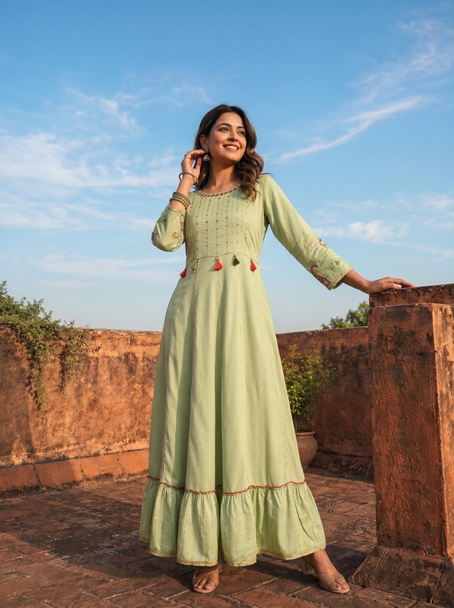 embroidered rayon dress Pista Ruffle Thread Hm Jersey Wrap Dress style sleeves create a regpriceclothing Color:RoyalBlue