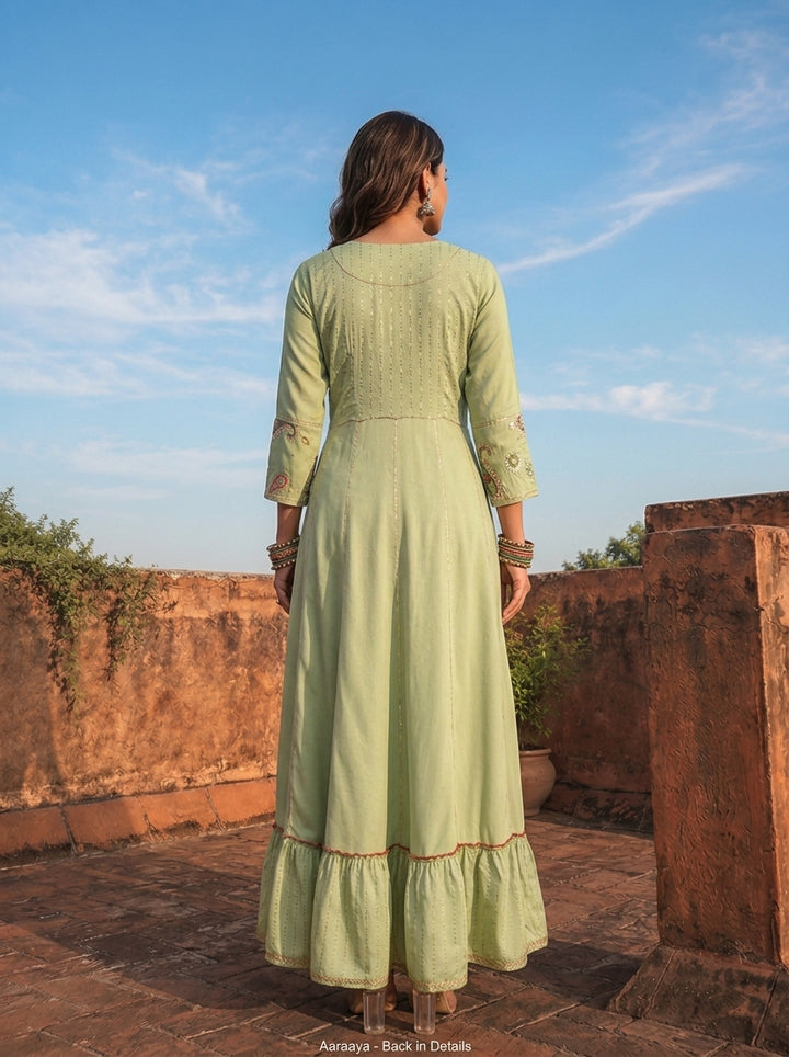 Pista Rayon Ruffle Thread Embroidered Dress