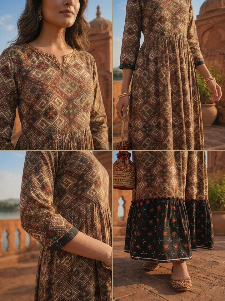 Grey Rayon Diamond Maze Motifs Printed Dress